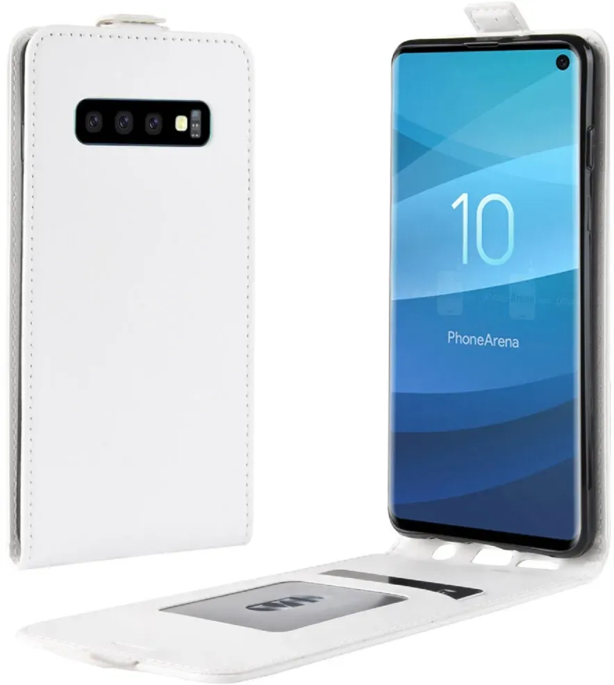 Flip Case Handyhülle für Samsung Galaxy S10 Vertikal Schutzhülle Tasche Cover Weiß Bumper Smartphone Kartensteckplatz-Kreditkarte-Geldscheine EC-Karte Bank-Karte