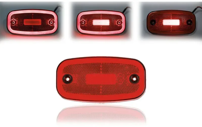 Rote LED-Positions-/Markierungsleuchte, 122 mm x 63 mm, mit drei Funktionen, 12–24 V