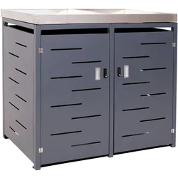 Mendler 2er-Mülltonnenverkleidung HWC-H40, Mülltonnenbox, Pflanzkasten Edelstahl-Metall-Kombi 54kg 125x134x84cm erweiterbar