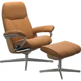 Stressless Relaxsessel STRESSLESS "Consul", braun (new caramel), B:82cm H:102cm T:72cm, Sessel, Relaxsessel, mit Cross Base, Größe S, M & L, Holzakzent Eiche, in 2 Bezugsqualitäten lieferbar