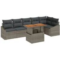 VidaXL 7-teilige Garten Esstisch Set mit Kissen Grau Poly