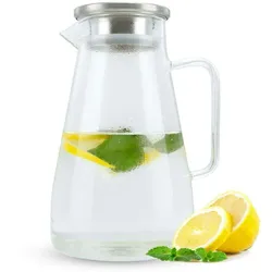 Intirilife Karaffe in KLAR - 1,8l Krug mit Henkel und Deckel hitzebeständig geeignet für heiße und kalte Getränke, Tee, Kaffee, Wasser uvm.