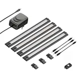 ledscom.de 4er Set LED Unterbau-Leuchte SIRIS schwarz matt mit Bewegungsmelder, flach, je 30cm, je 370lm, weiß