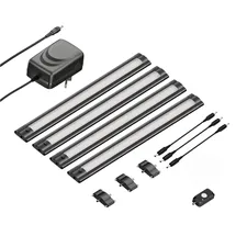 ledscom.de 4er Set LED Unterbau-Leuchte SIRIS schwarz matt mit Bewegungsmelder, flach, je 30cm, je 370lm, weiß