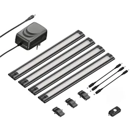 ledscom.de 4er Set LED Unterbau-Leuchte SIRIS schwarz matt mit Bewegungsmelder, flach, je 30cm, je 370lm, weiß