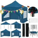 Woltu Pavillon, mit 4 Seitenteilen, 3x3 m, mit 4 Seitenwänden, wasserfest, Pop Up Partyzelt blau