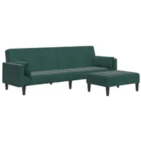 VidaXL Schlafsofa 2-Sitzer mit Fußhocker Dunkelgrün Samt - Grün