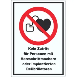Kein Zutritt für Personen mit Herzschrittmachern oder implantierten Defibrillatoren Aufkleber A4 (210x297mm)