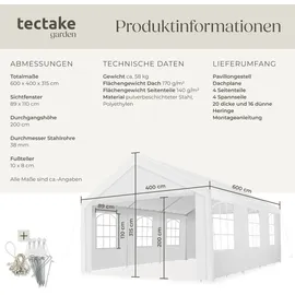 Tectake Pavillon 6 x 4 m mit Seitenteile weiß