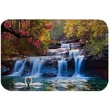 A.Monamour Badematten Badteppiche Badvorleger Bunte Waldbäume Berg Wasserfall Schwan Paare In See Natur Landschaft Saugfähigen Flanell rutschfeste Läufer Teppiche Bereich Teppiche Tür Matte 40x120cm