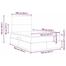 vidaXL Bett mit Stauraum und LED Hellgrau 120 x 190 cm Polyester