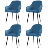 CLGTY Samt Stuhlhussen Mit Armlehne Moderne, Weich Abnehmbar Stuhlhussen Moderne Hussen Für Stühle Für Esszimmer-blau-A-4 Stück