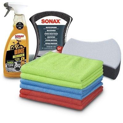 Sonax 750ml BIKE Reiniger+Multischwamm+6-er Pack Microfasertuch 40 x 30 [Hersteller-Nr. 08524000]