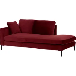 Recamiere LEONIQUE "Cozy", rot, B:195cm H:80cm T:97cm, Samtoptik (100% Polyester), Struktur (100% Polyester), Sofas, Chaiselongue, mit losen Kissen und Metallbeinen, Armlehne links oder rechts wählbar