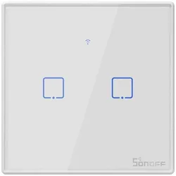 Sonoff T2EU2C-TX Smart Wall Switch, 2-Kanal Wand-Schaltaktor, weiß, mit Rahmen, WiFi + 433MHz