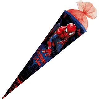 ROTH Schultüte groß Marvel Spider-Man 100 cm eckig Tüllverschluss, ROT(H)-Spitze Zuckertüte Schulanfang