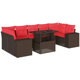 vidaXL 8-teiliges Gartensofa-Set mit Kissen, braun, Polyrattan