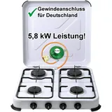 Bluecraft Camping-Gas-Kocher Mobi 4-flammig, weiss mit Gasschlauch