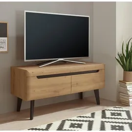 furn.design TV-Lowboard, Eiche, Schwarz, Holzwerkstoff, Nachbildung,Eiche, Holz Optik, 2 Schubladen, rund, 107x50x40 cm, Wohnzimmer, Wohnwände, Lowboards, Lowboards stehend