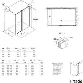 Bernstein Eckdusche mit Schiebetür NT806 FLEX Schwarz Matt Nano Graues Glas 120x90 cm, 8mm Esg-sicherheitsglas