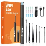 Xylla Ohrenschmalz Entferner Otoskop 1920P HD-Ear Wax Removal IP67 Wasserdicht WIFI Otoskop 360°Weitwinkel ohrreiniger mit 6 LEDs Tragbares Vergnügen der Ohrreinigungr (Schwarz)