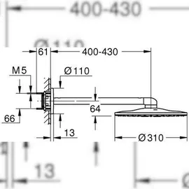 Grohe Rainshower SmartActive 310 h graph. geb., Br.Arm 43cm, 2 Stahlarten