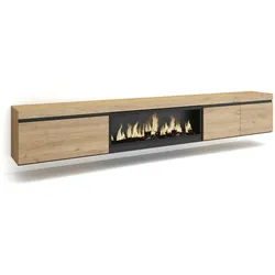 SKRAUT HOME Wohnzimmer-TV-Schrank, Großes Platzangebot, 288x35x45cm, Großes TV-Gerät, XXL-Elektrokamin, Hängend, zum Aufhängen, Farbe Eiche - 493_54