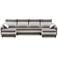 Ecksofa SPARTA U-FORM mit Schlaffunktion - Eckcouch mit 3 Bettkasten, grau, weiß - Grau/Weiß