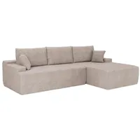 Juskys Sofa Coredo - modernes Cord Sofa mit Ottomane rechts, gemütliche Couch mit Schaumstoffpolsterung, Cordbezug - Kissen, modular - Taupe
