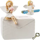 alles-meine.de GmbH große Spardose + Deko Figur - Engel/Schutzengel mit Brief & Herz - mit Schlüssel und Schloss - stabile Sparbüchse - aus Stein Kunstharz/Polyresin - Versch..