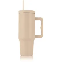 GOURMETmaxx Thermobecher mit Strohhalm & Henkel | 1,2 L Kaffebecher To Go | Isolierbecher mit 2in1 Deckel | Auslaufsicherer Cup, Beige