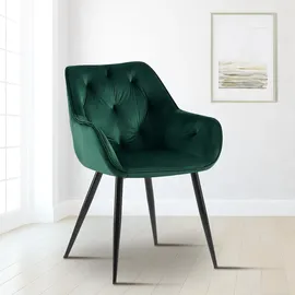 CLP 2er Set Esszimmerstühle Cassis Samtbezug I Gesteppte Polsterstühle mit Rückenlehnen I Stabile Küchenstühle mit Bodenschonern