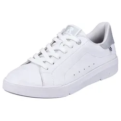 Sneaker RIEKER SPORT, Damen, Gr. 39, weiß, Leder, sportlich, Schuhe, in monochromer Optik, Freizeitschuh, Halbschuh, Schnürschuh