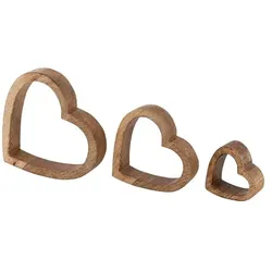 Amagohome Dekofigur Herzen 12x 3er Set Holzfigur 24/18/11cm Masterbox Hochzeitsdekoration Mangoholz