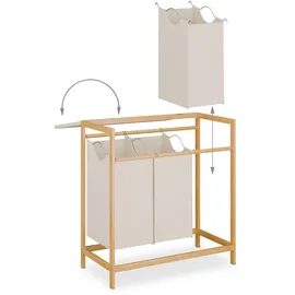 Relaxdays Wäschesammler Bambus, Natur Creme Klappbar 84,5 x 78,5 x 40 cm