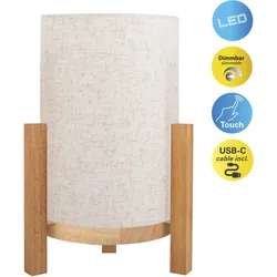 NÄVE LED Tischleuchte "Matida", beige (natur), Ø 18,00cm H: 32,00cm, Lampen, Akkubetrieb, inkl. USB-C-Kabel, Holzgestell, Textilschirm, dimmbar