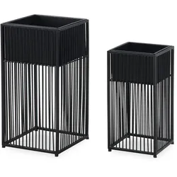KADIMA DESIGN Blumentopf 2er Set Metall Pflanzkübel Schwarz mit Gestell, Design Pflanzenkübel Quadratisch, Blumenkübel Pflanzgefäß
