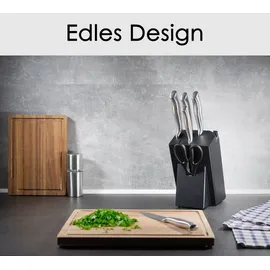 Hanseküche Messerblock Schwarz – Messerset mit Messerhalter aus Holz und Schärfer Groß Block Messer Set