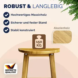 CASARIA CASARIA® 4er Set Holz Akazie Outdoor 75cm Sitzhöhe Fußstütze 150kg Belastbarkeit Massiv Rund Rustikal Garten Küche Bar Stuhl Hocker Braun