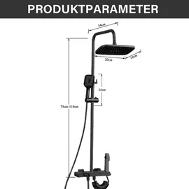 XIIW Duschsystem Schwarz,Edelstahl Duschgarnitur mit Armatur und 3 Strahlarten Duschkopf, 86-120cm Duschsäule Duschset mit Handbrause