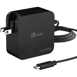 j5create 102-Watt-GaN-PD-USB-C-Reiseladegerät mit 2 Anschlüssen, einschliesslich austauschbaren Netzs (102 W) Schwarz