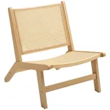 MODFU Sessel armlos aus Holz mit Rattan Rückenlehne Naturholz 70x64x74 cm breiter Sitz komfortabel als Lese und Relaxsessel fürs Wohnen