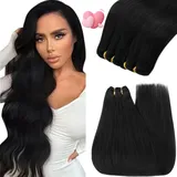 YoungSee Echthaar Tressen zum Einnahen Schwarz 50 cm Tressen Echthaar Schwarz Haartressen Echthaar Schwarz Echthaar Tressen Glatt Weave Extensions Echthaar Weft Tressen Doppelt Tressen 100g #1