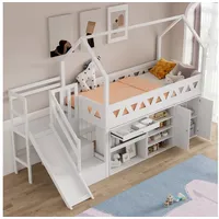 Odikalo Kinderbett Hochbett Massivholzbett Stauraum Schubladen Schreibtisch 90x200cm Weiß weiß