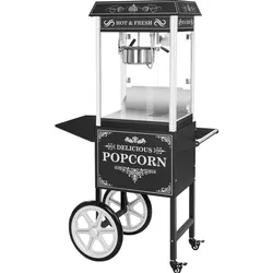 Royal Catering Popcornmaschine mit Wagen - 1600 W - 5 kg/h - Retro-Design - schwarz -