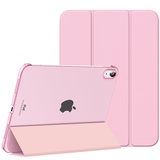 MoKo Hülle für ipad 10 Generation 2022, ipad 10,9 Hülle Dünne Leichte PU Leder Tablet Hülle mit Auto Schlaf/Aufwach Funktion Transluzente PC Rückseite, Strauß rosa