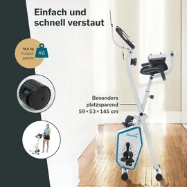 Skandika Foldaway X-1000 PLUS - Handpuls-Sensoren, Bluetooth Computer, Tablet-Halterung, Rückenlehne (weiß/blau)