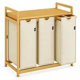 ADEL DREAM AdelDream Wäschekorb 150L, 3 Fächer Wäschesammler mit Ablage, Bambusrahmen
