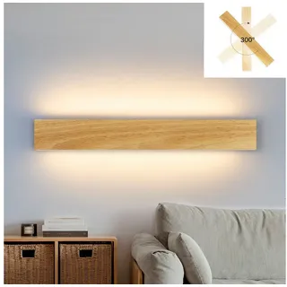 Nettlife LED Wandleuchte Indoor Wandleuchte-52 cm Holz Moderne, 300° Drehbar, LED fest integriert, Warmweiß, Wohnzimmer Schlafzimmer Flur Treppenhaus gelb