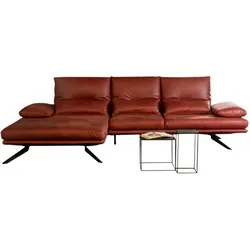 KAWOLA Sofa FENICE Ecksofa Leder Recamiere links burgunderrot